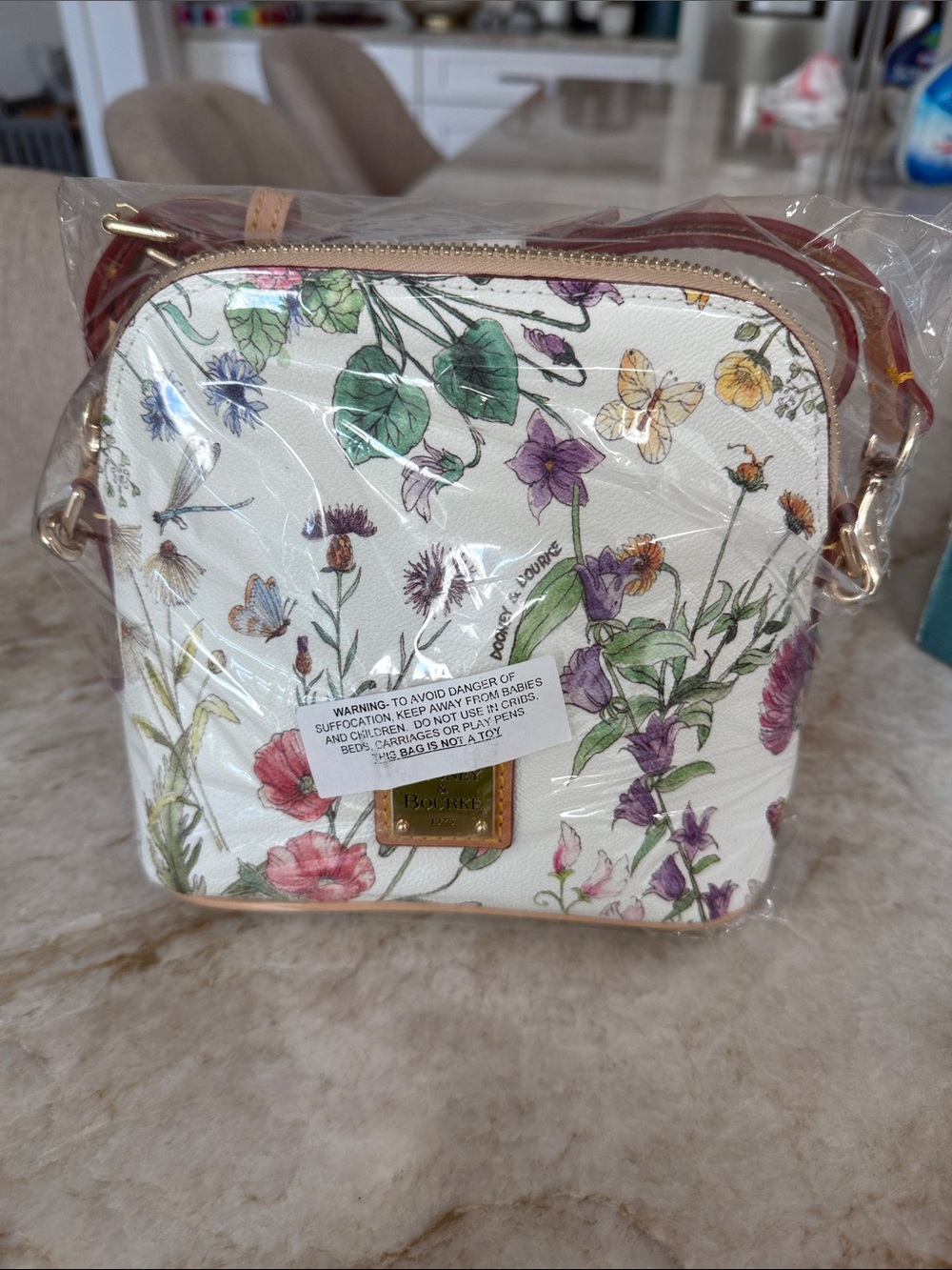 Dooney & Bourke White Floral Crossbody with Gold Hardware